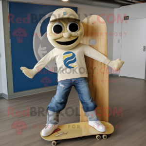 Cream Skateboard mascot costume character dressed with a Bootcut Jeans and Hairpins