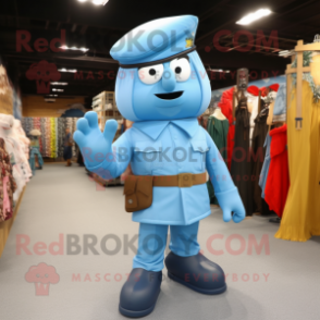 Sky Blue Army Soldier mascot costume character dressed with a Wrap Skirt and Shoe laces