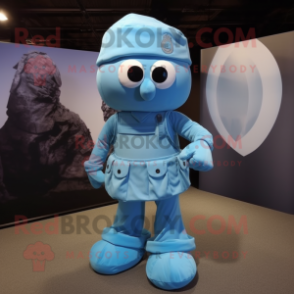 Sky Blue Army Soldier mascot costume character dressed with a Wrap Skirt and Shoe laces