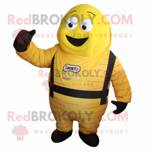 Yellow Strongman mascot costume character dressed with a Turtleneck and Pocket squares