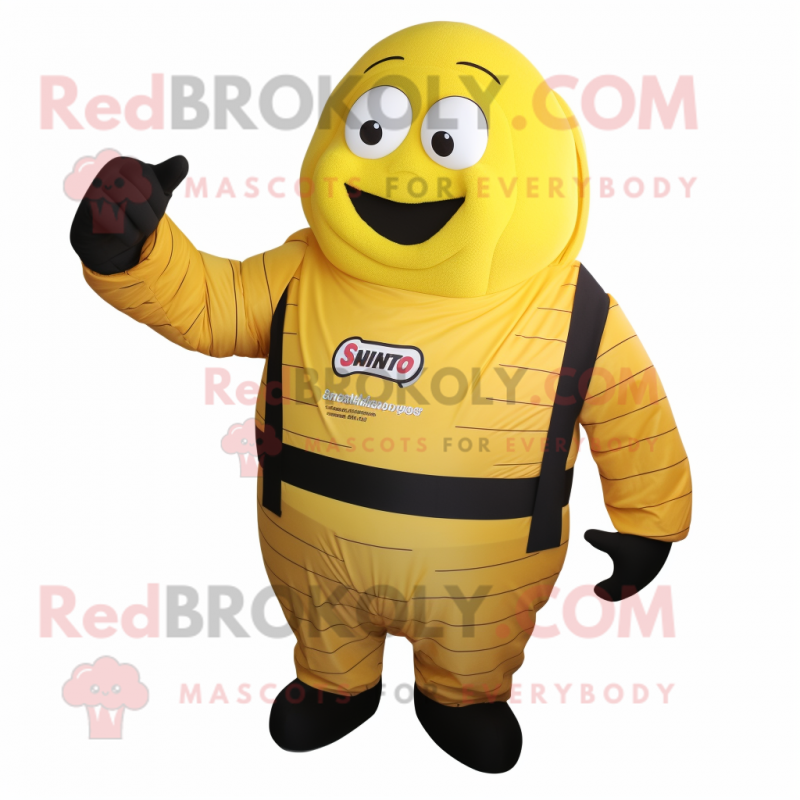 Yellow Strongman mascot costume character dressed with a Turtleneck and Pocket squares