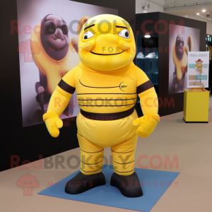 Yellow Strongman mascot costume character dressed with a Turtleneck and Pocket squares