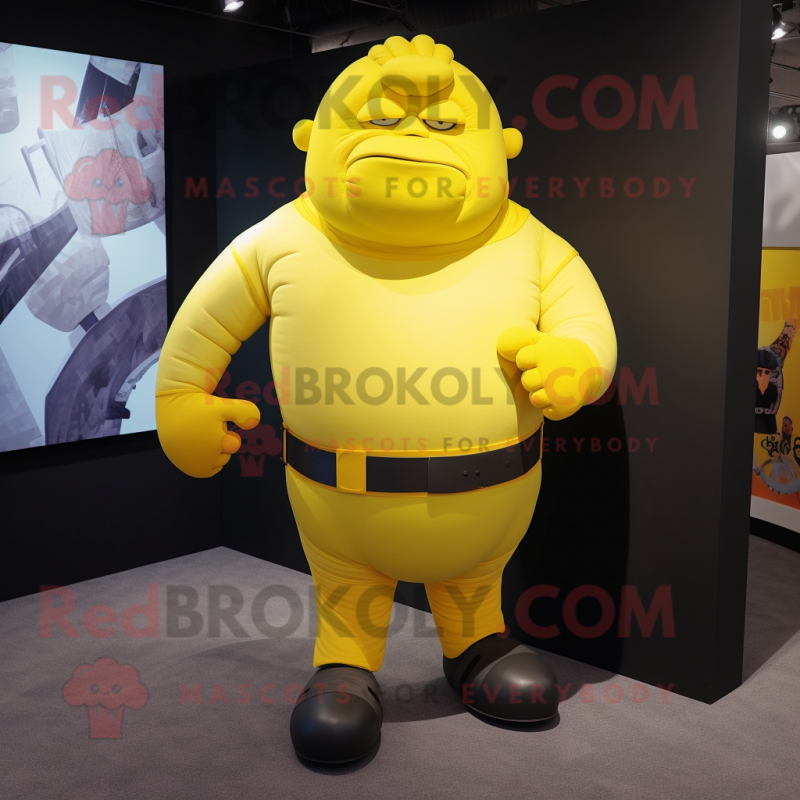 Yellow Strongman mascot costume character dressed with a Turtleneck and Pocket squares