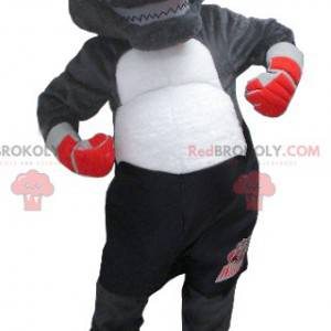 Gray bear mascot yenne in boxer outfit - Redbrokoly.com