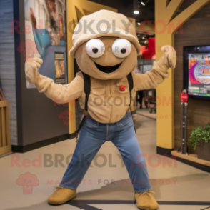 Tan Spider mascot costume character dressed with a Jeans and Headbands