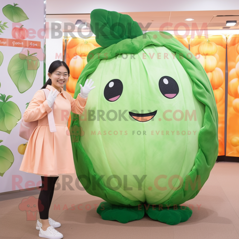 Peach Cabbage Leaf mascot costume character dressed with a Blouse and Mittens Peach Cabbage Leaf mascot costume character dressed with a Blouse and Mittens