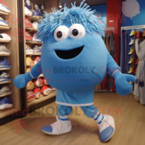 Blue Meatballs mascot costume character dressed with a Sweater and Shoe laces