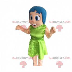 Mascotte de fille souriante avec des cheveux bleus. -