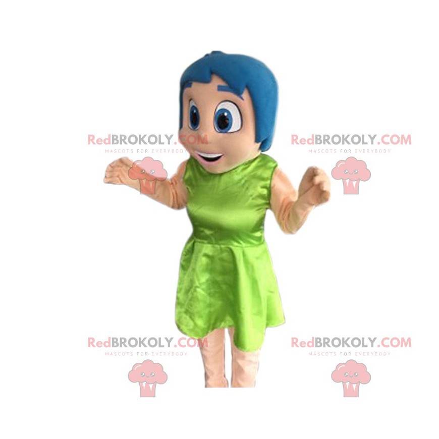 Lachend meisje mascotte met blauw haar. - Redbrokoly.com