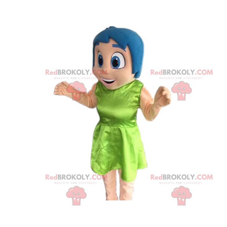 Mascote de menina sorridente com cabelo azul. - Redbrokoly.com