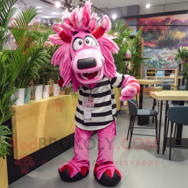 Pink Zebra mascot costume character dressed with a Flannel Shirt and Hairpins