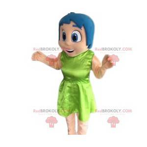 Mascotte de fille souriante avec des cheveux bleus. -