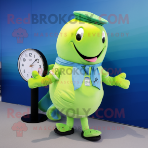 Lime Green Blue Whale mascot costume character dressed with a Oxford Shirt and Bracelet watches
