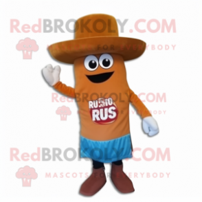 Rust Enchiladas mascot costume character dressed with a Polo Tee and Hat pins