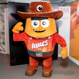 Rust Enchiladas mascot costume character dressed with a Polo Tee and Hat pins