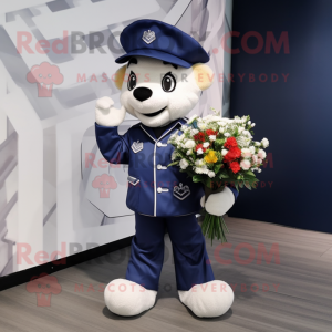 Navy Bouquet Of Flowers mascot costume character dressed with a Windbreaker and Cufflinks