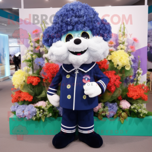 Navy Bouquet Of Flowers mascot costume character dressed with a Windbreaker and Cufflinks