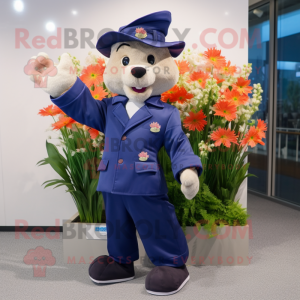 Navy Bouquet Of Flowers mascot costume character dressed with a Windbreaker and Cufflinks