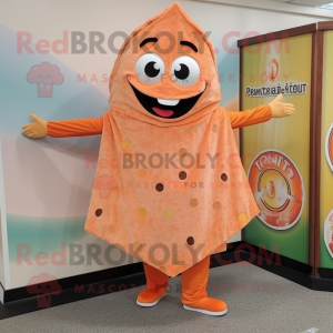 Peach Pizza Slice mascot costume character dressed with a Dress Pants and Shawl pins