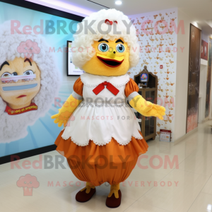 nan Fried Chicken mascot costume character dressed with a Empire Waist Dress and Hair clips