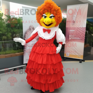 nan Fried Chicken mascot costume character dressed with a Empire Waist Dress and Hair clips