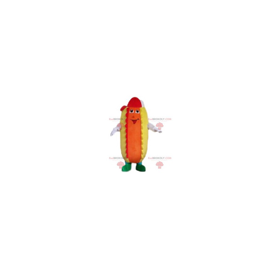 Mascote rigilo cachorro-quente com ketchup e mostarda - Mascote rigilo cachorro-quente com ketchup e mostarda -