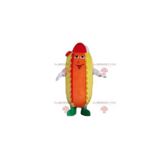 Mascot rigilo hot dog con salsa de tomate y mostaza -