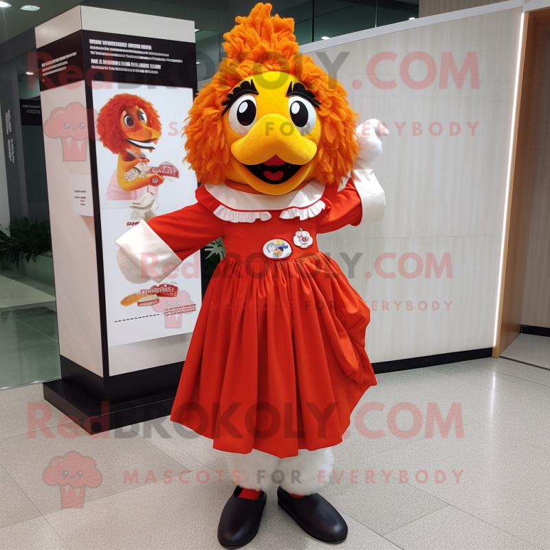 nan Fried Chicken mascot costume character dressed with a Empire Waist Dress and Hair clips