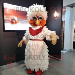 nan Fried Chicken mascot costume character dressed with a Empire Waist Dress and Hair clips