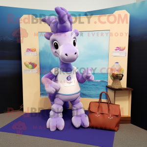 Lavender Sea Horse mascot costume character dressed with a Polo Tee and Briefcases