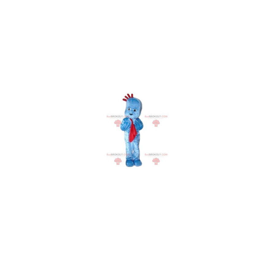 Blue snowman mascot with a red blanket - Redbrokoly.com Blue snowman mascot with a red blanket - Redbrokoly.com