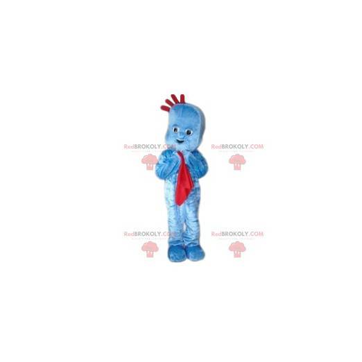 Maskot modrý sněhulák s červenou dekou - Redbrokoly.com