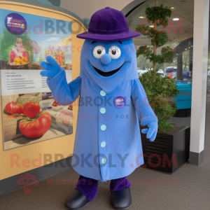 Blue Eggplant mascot costume character dressed with a Dress Shirt and Berets