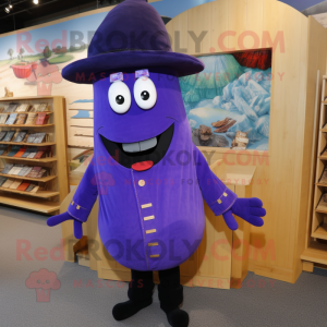 Blue Eggplant mascot costume character dressed with a Dress Shirt and Berets