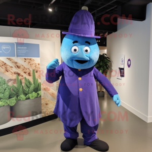 Blue Eggplant mascot costume character dressed with a Dress Shirt and Berets