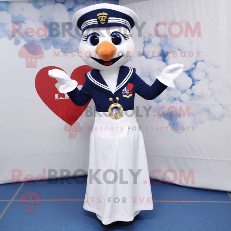 Navy Arrow Of Love mascot costume character dressed with a Dress and Scarf clips Navy Arrow Of Love mascot costume character dressed with a Dress and Scarf clips