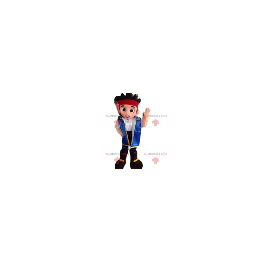 Boy mascot with a blue jacket and a red headband -
