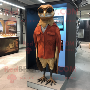 Rust Falcon mascot costume character dressed with a A-Line Dress and Eyeglasses