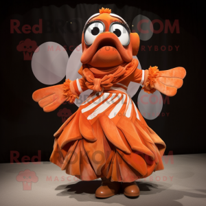 Brown Clown Fish mascot costume character dressed with a A-Line Dress and Brooches