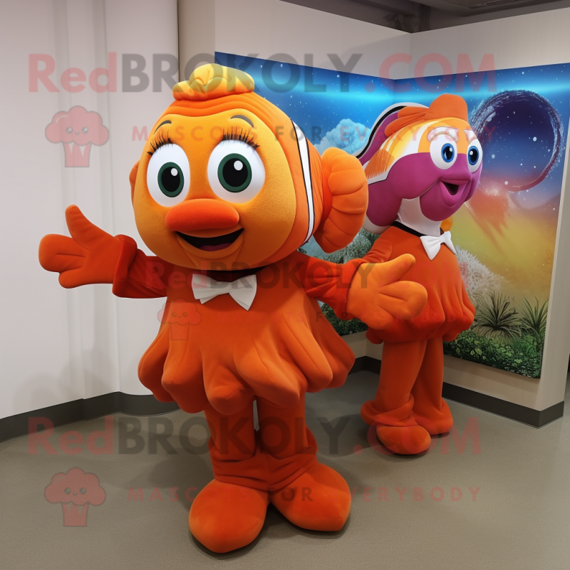 Brown Clown Fish mascot costume character dressed with a A-Line Dress and Brooches