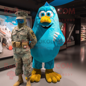 Turquoise American Soldier mascot costume character dressed with a Bikini and Keychains