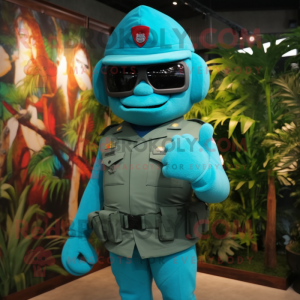 Turquoise American Soldier mascot costume character dressed with a Bikini and Keychains