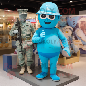 Turquoise American Soldier mascot costume character dressed with a Bikini and Keychains