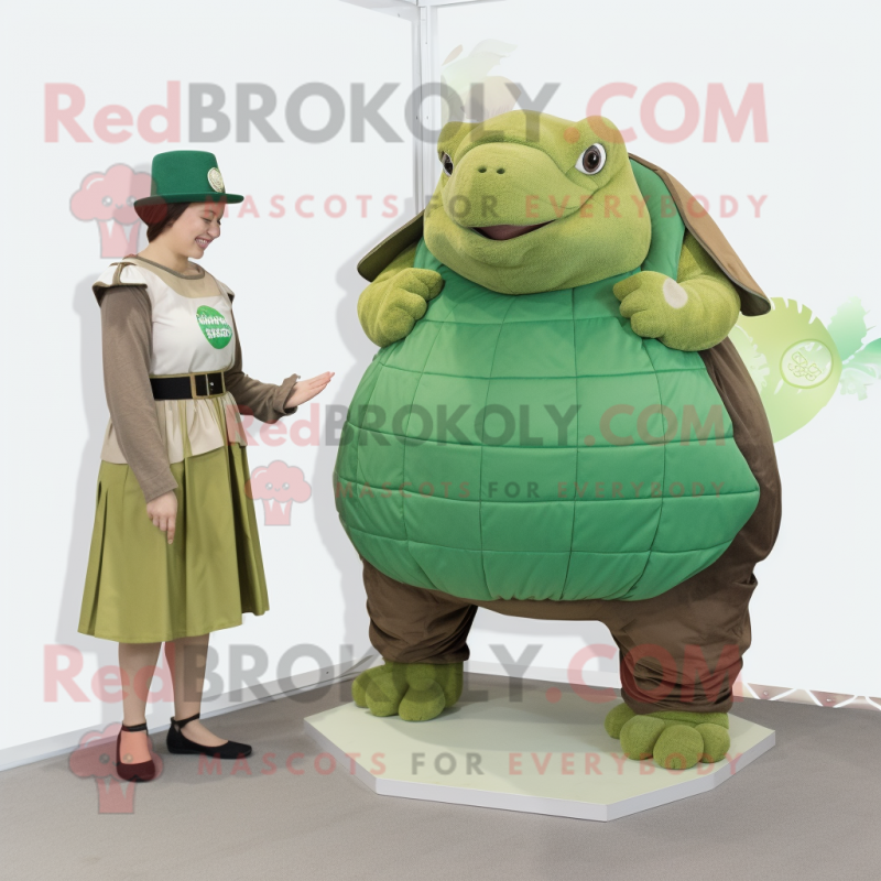 Green Glyptodon mascot costume character dressed with a A-Line Skirt and Belts