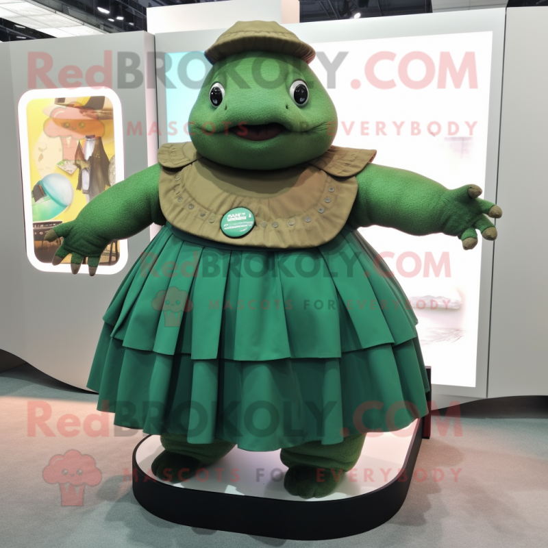 Green Glyptodon mascot costume character dressed with a A-Line Skirt and Belts