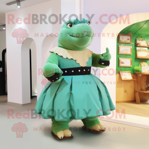 Green Glyptodon mascot costume character dressed with a A-Line Skirt and Belts
