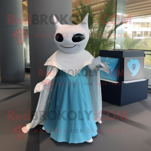 Cyan Manta Ray mascot costume character dressed with a Wedding Dress and Digital watches