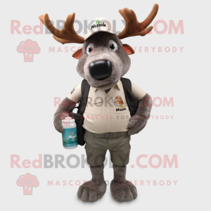 Gray Irish Elk mascot costume character dressed with a Cargo Shorts and Caps