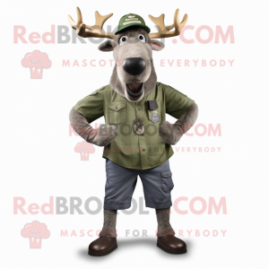 Gray Irish Elk mascot costume character dressed with a Cargo Shorts and Caps