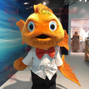 nan Goldfish mascot costume character dressed with a Henley Shirt and Bow ties